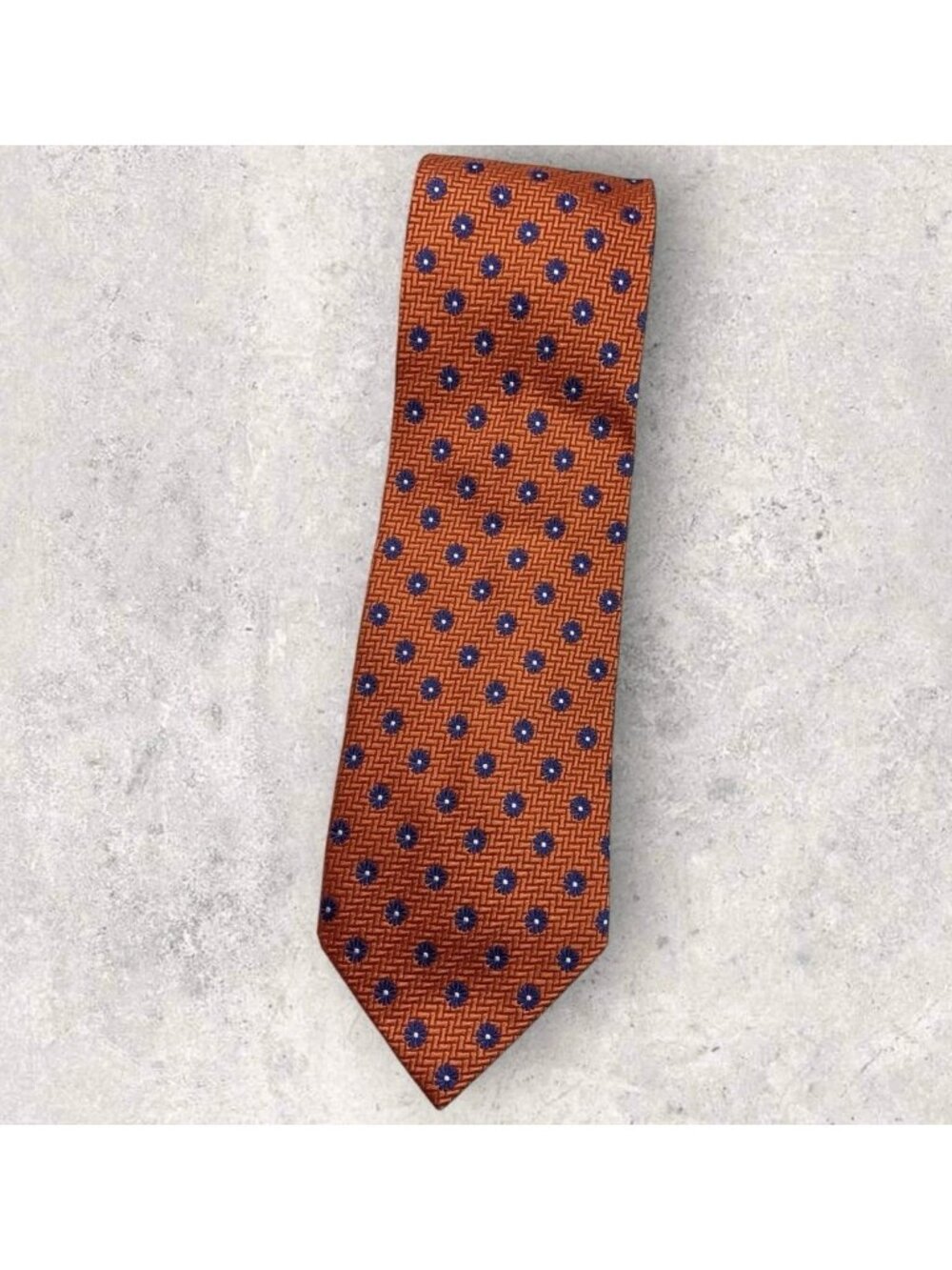 KENZO Silk Tie ITALY Orange Blue White Floral W:3.8" EUC